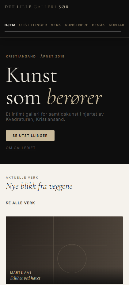 Nettside for Lille Galleri med kunst- og produktoversikt
